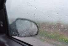 rainy day behind car window