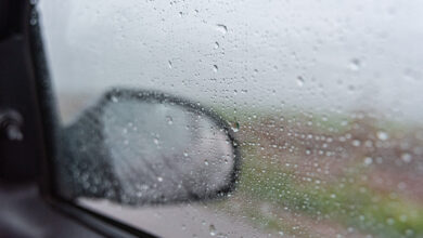 rainy day behind car window